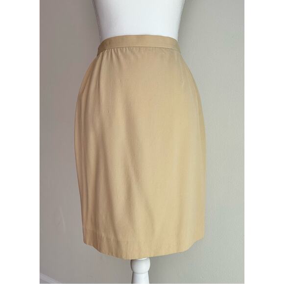 Vintage Escada Margaretha Ley Wool Pencil Skirt High Waist Cream Designer Small - Picture 1 of 10